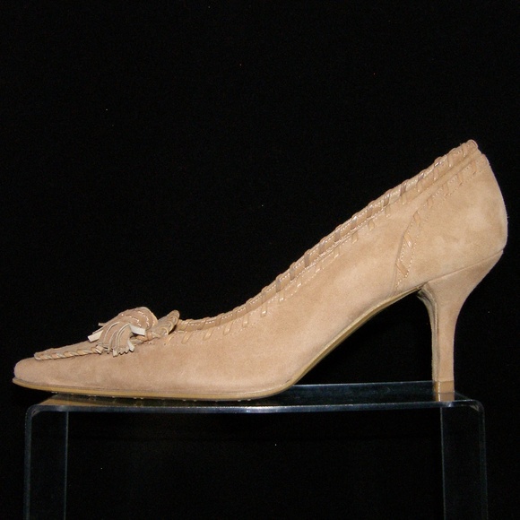 Stuart Weitzman suede pointy tassel loafer heel 6M - Picture 4 of 8